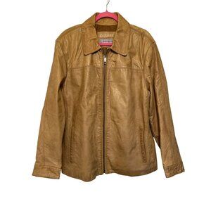 Marc New York Andrew Marc XL Tan Zip-Up Leather Jacket With Polyester Lining